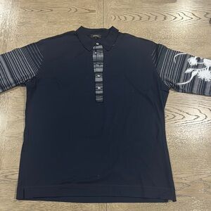 Black Polo with Striped Sleeves